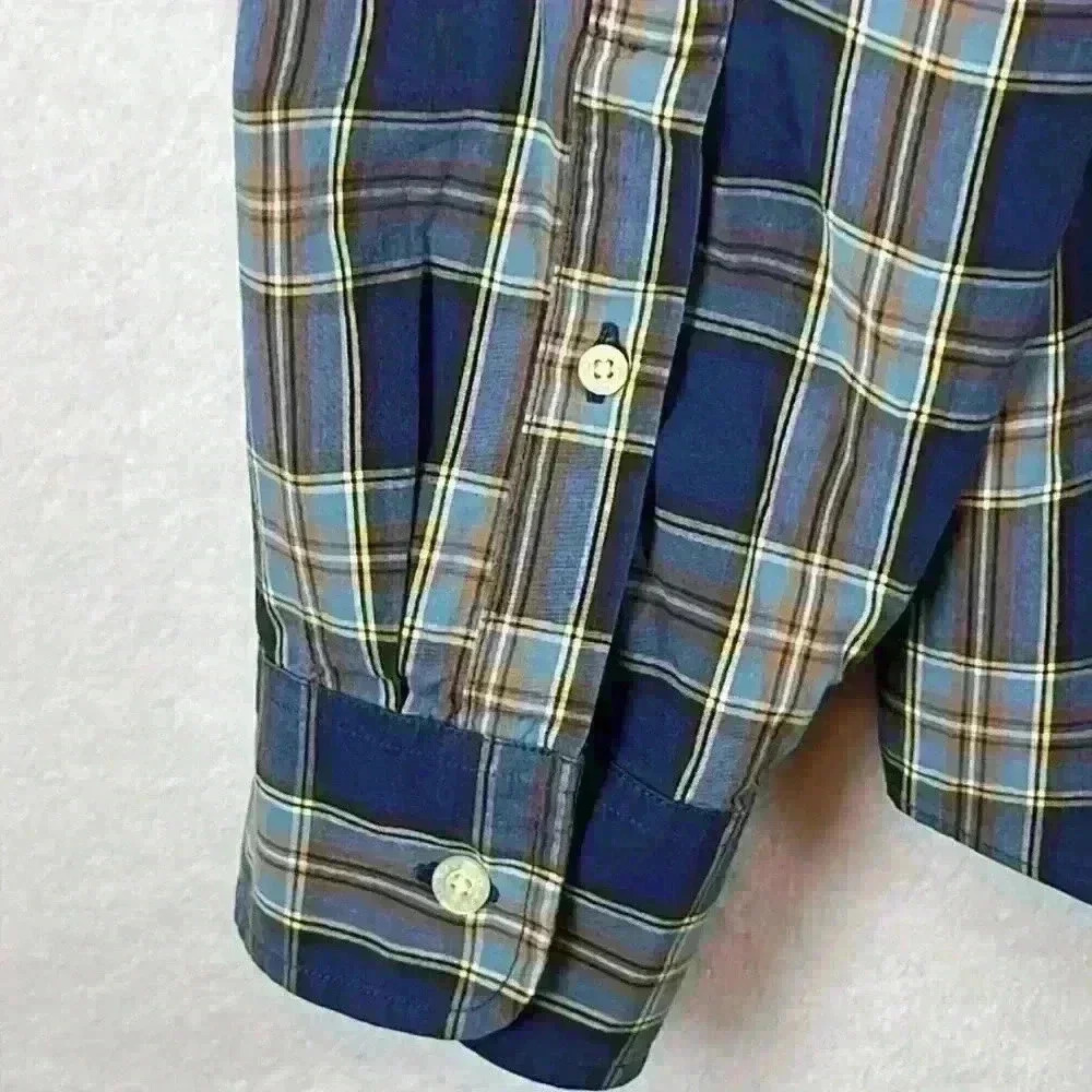 J. Crew Men’s Button-Down Shirt Sz Large Blue/Tan Plaid 100% Cotton - Picture 7 of 12